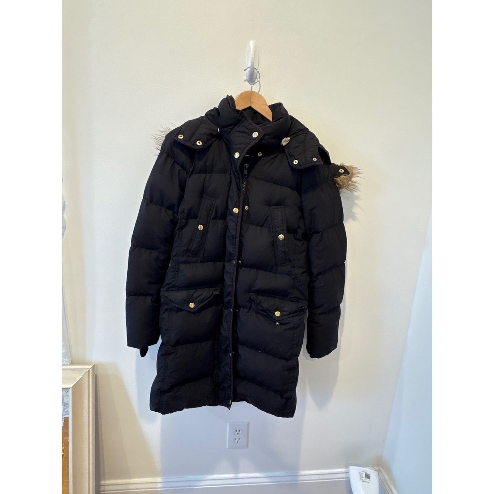 J.Crew Down Filled Puffer Parka Jacket with Faux Fur Trim Hood Size Medium